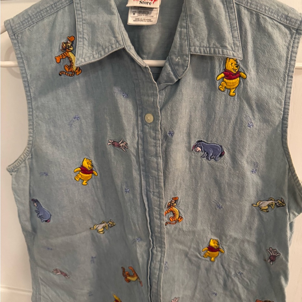 Disney Sleeveless Denim Top - Blue with Character Embroidery